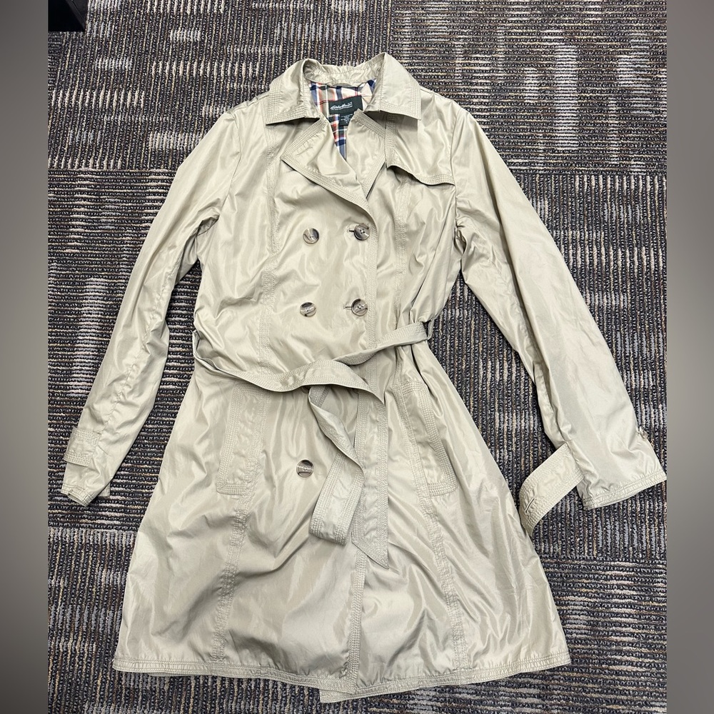 ✨EDDIE BAUER Lightweight Rain Windbreaker Trench Coat Size Large Tall